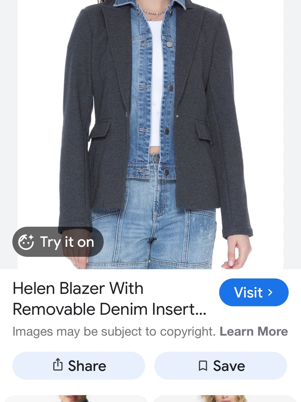 NWT Helen Tailored Dark Gray Blazer with Removable Denim Panel Size L